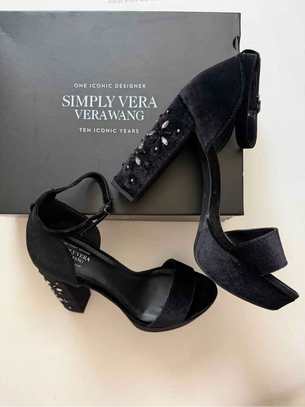 Simply VW Velvet Platform Block Heels with Jewel Accents